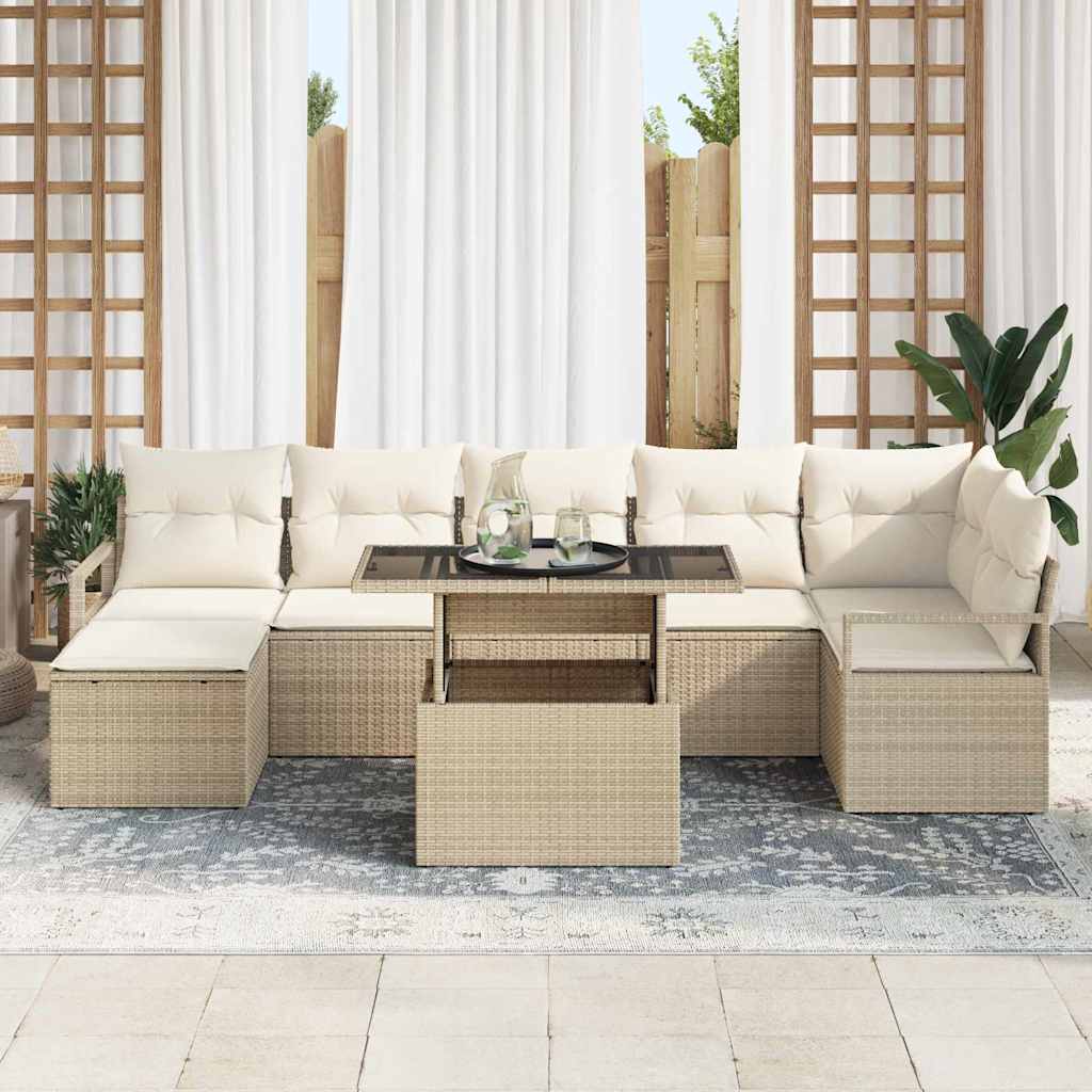 Kerti Kanapé Szett tárolóval 8 pcs Bézs Poli rattan