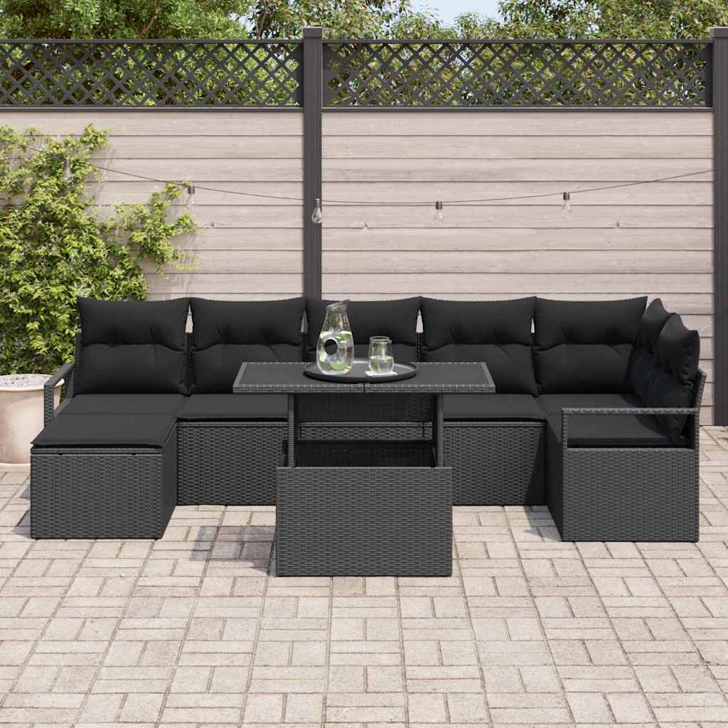 Kerti Kanapé Szett tárolóval 8 pcs Fekete Poli rattan