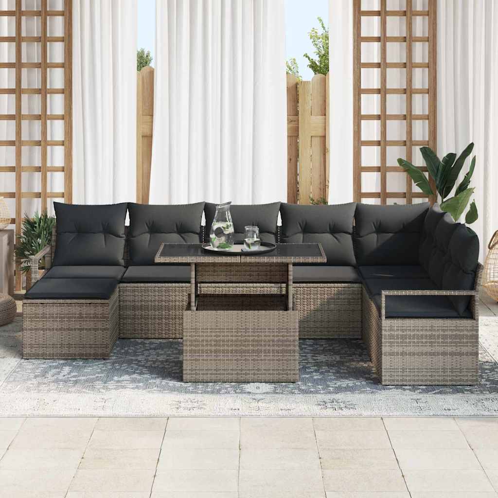 Kerti Kanapé Szett tárolóval 9 pcs Szürke Poli rattan
