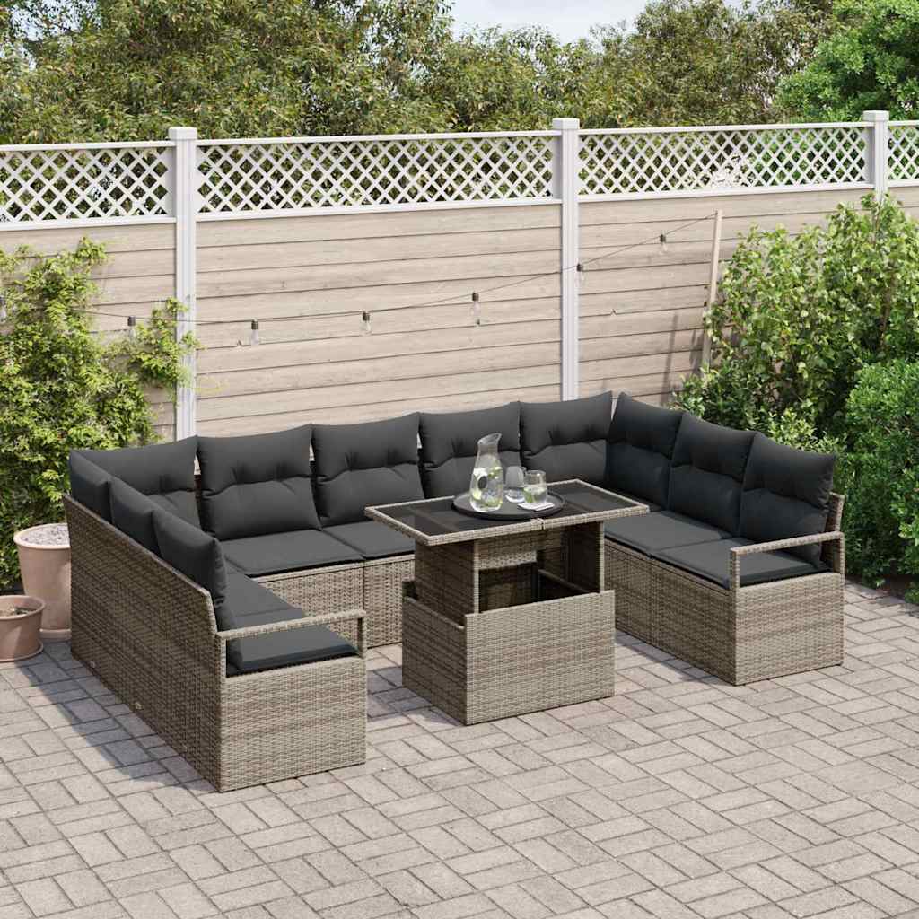 Kerti Kanapé Szett tárolóval 10 pcs Szürke Poli rattan