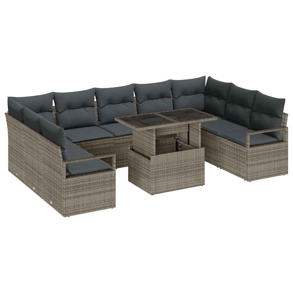 Kerti Kanapé Szett tárolóval 10 pcs Szürke Poli rattan