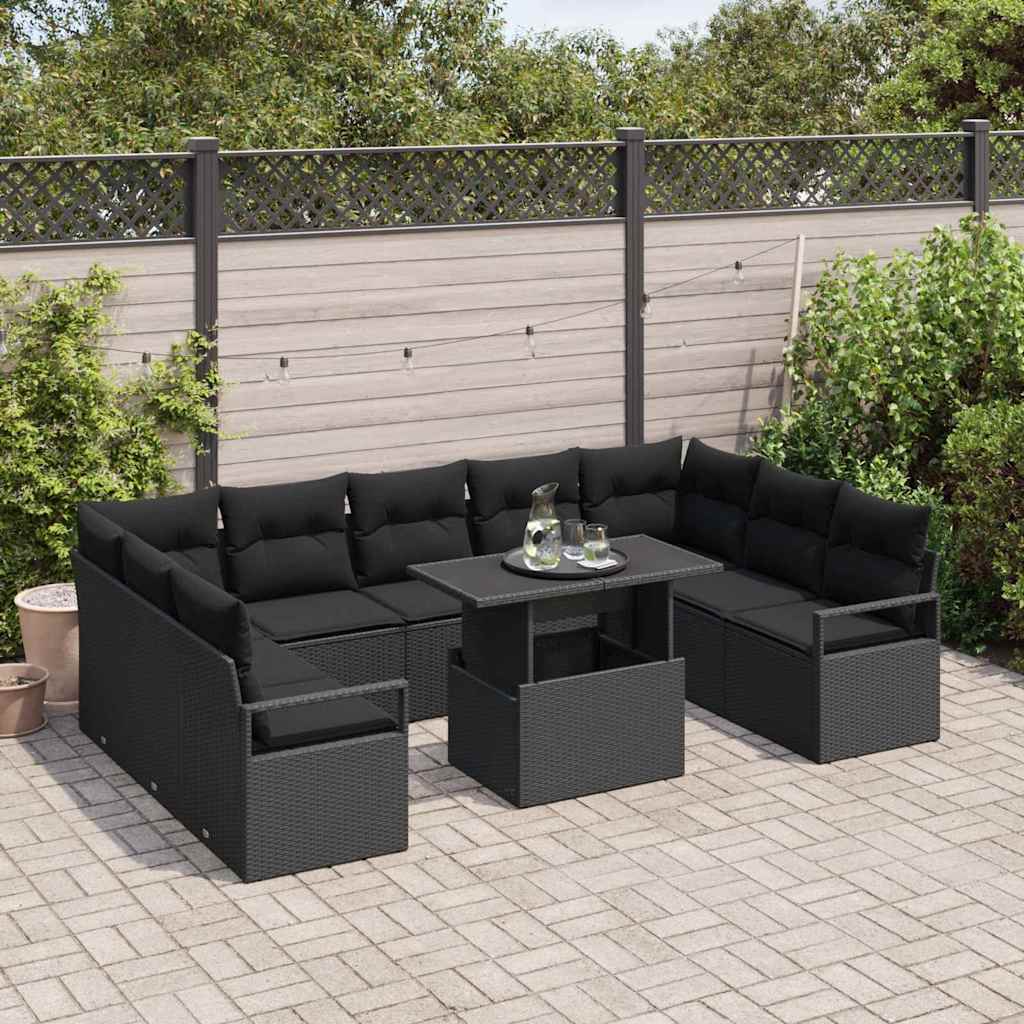 Kerti Kanapé Szett tárolóval 10 pcs Fekete Poli rattan