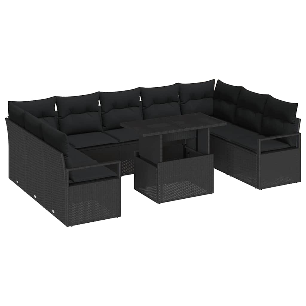 Kerti Kanapé Szett tárolóval 10 pcs Fekete Poli rattan