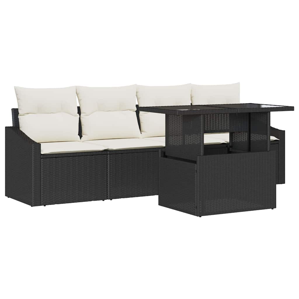 Kerti Kanapé Szett tárolóval 5 pcs Fekete Poli rattan