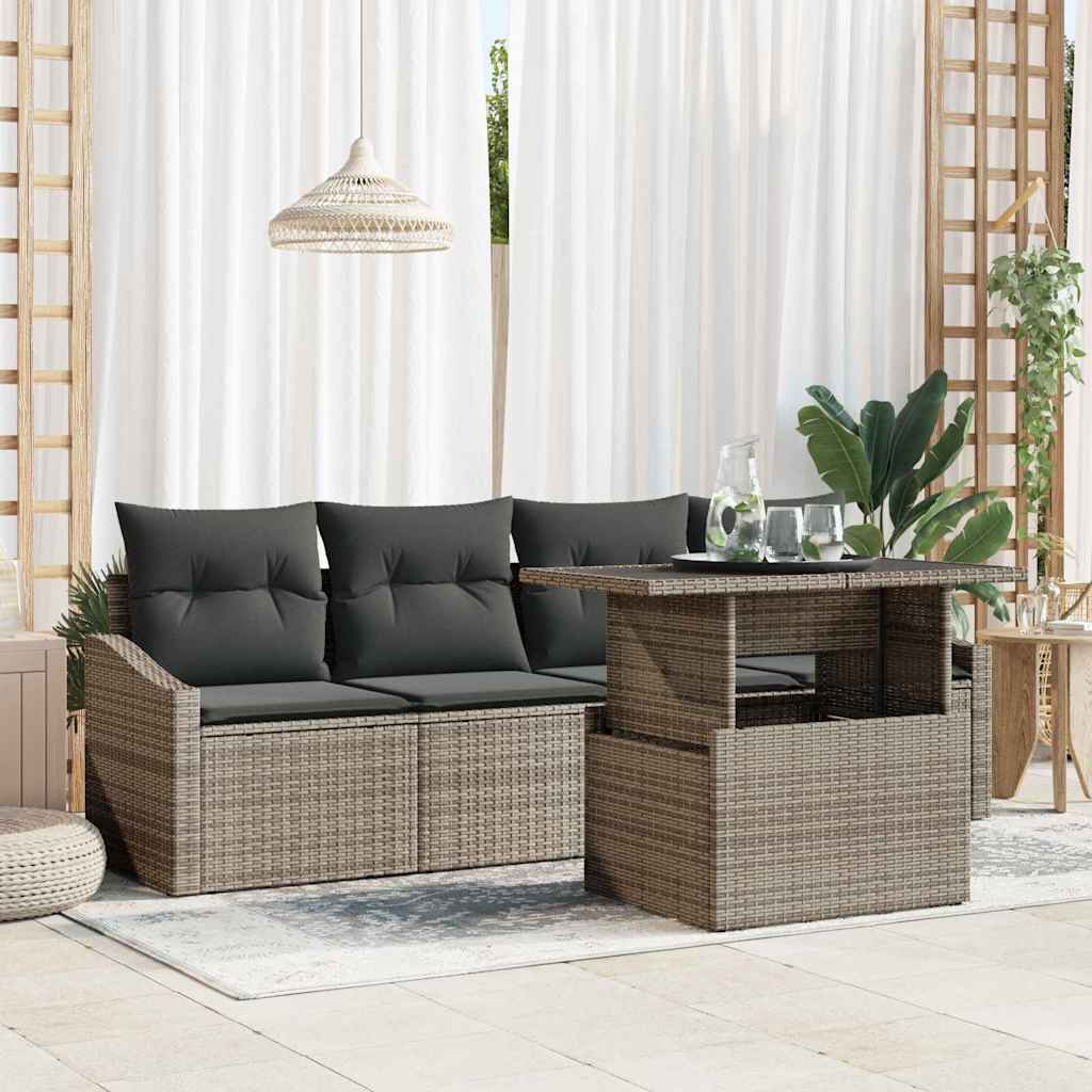 Kerti Kanapé Szett tárolóval 5 pcs Szürke Poli rattan