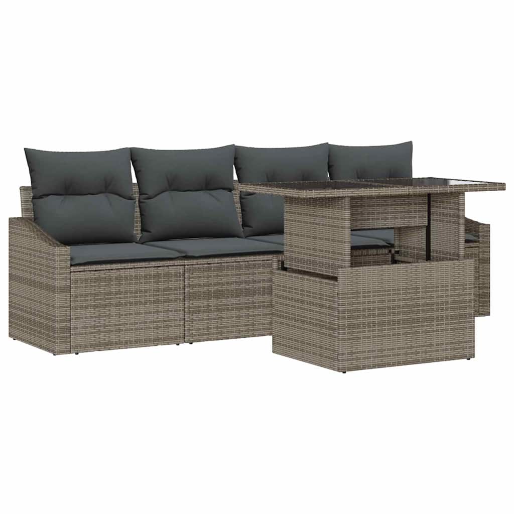 Kerti Kanapé Szett tárolóval 5 pcs Szürke Poli rattan