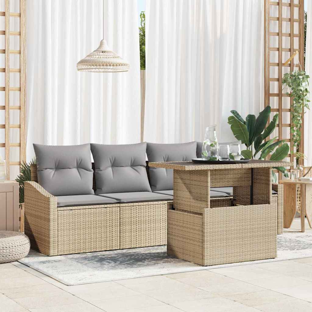 Kerti Kanapé Szett tárolóval 5 pcs Bézs Poli rattan