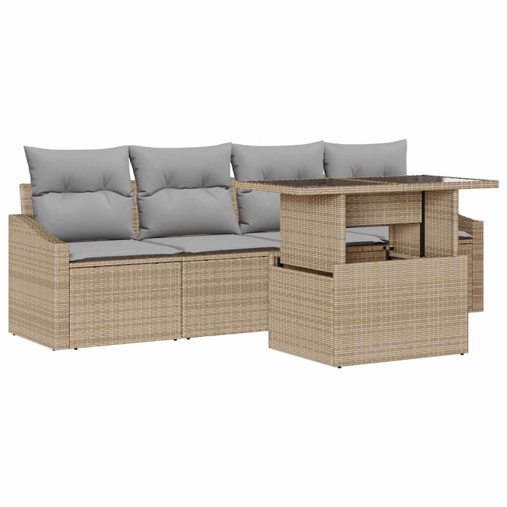 Kerti Kanapé Szett tárolóval 5 pcs Bézs Poli rattan