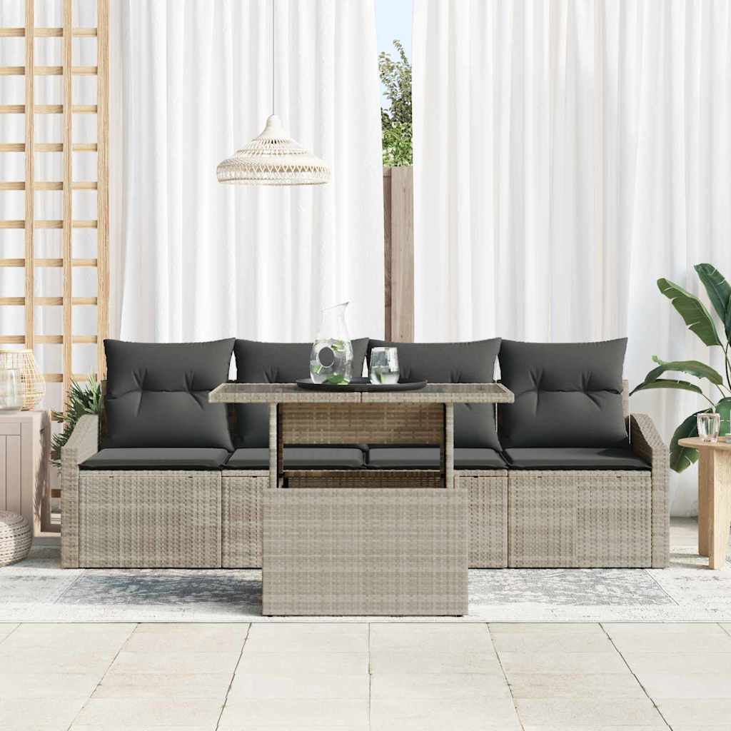 Kerti Kanapé Szett tárolóval 5 pcs Világosszürke Poli rattan