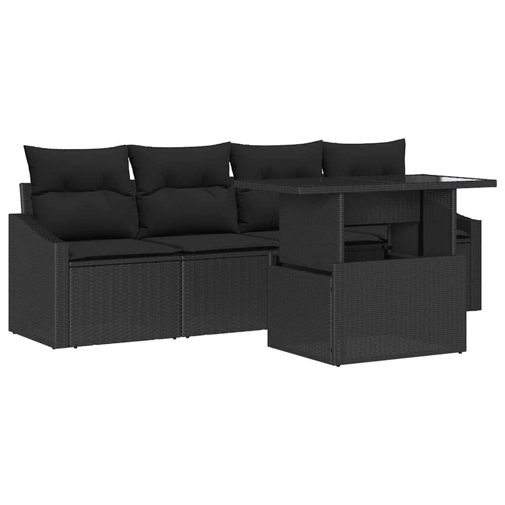 Kerti Kanapé Szett tárolóval 5 pcs Fekete Poli rattan