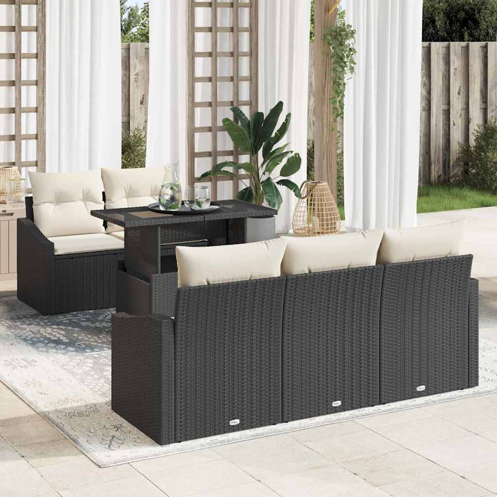 Kerti Kanapé Szett tárolóval 6 pcs Fekete Poli rattan