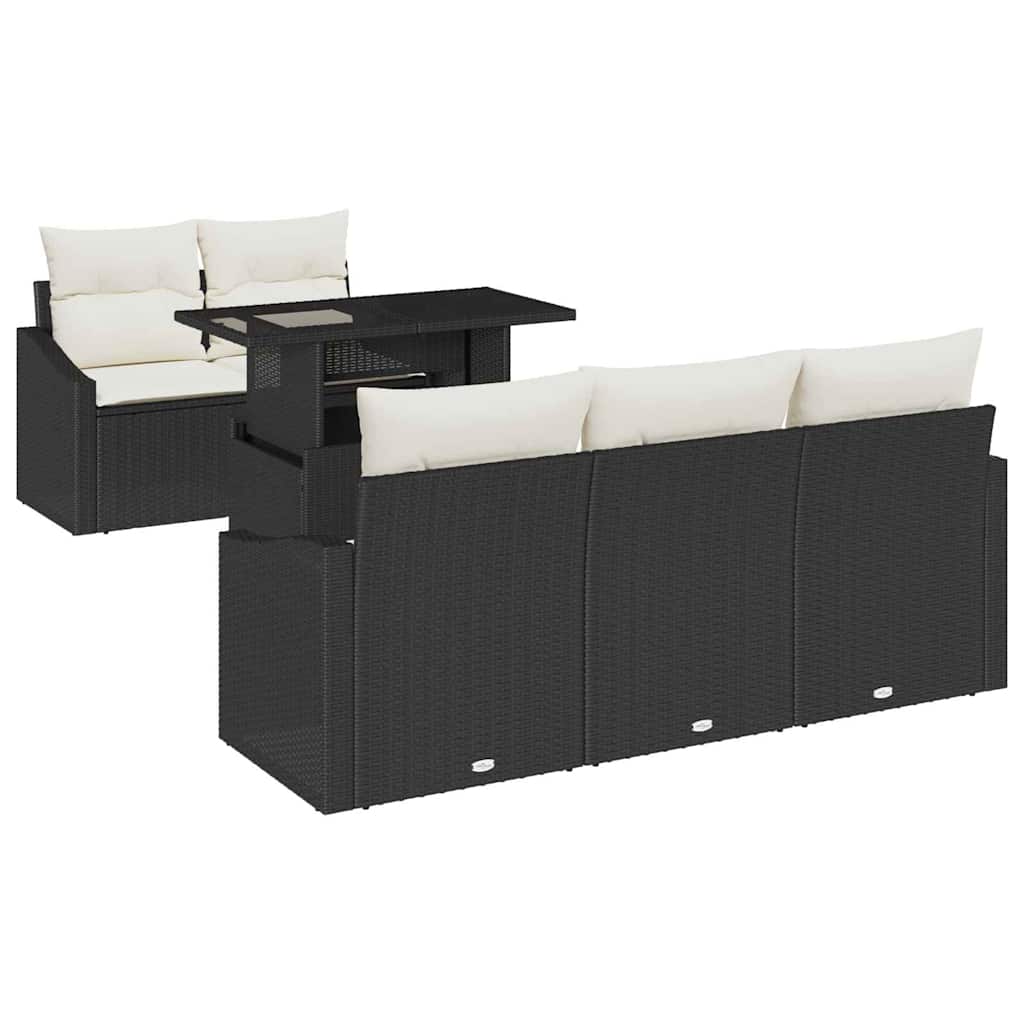 Kerti Kanapé Szett tárolóval 6 pcs Fekete Poli rattan