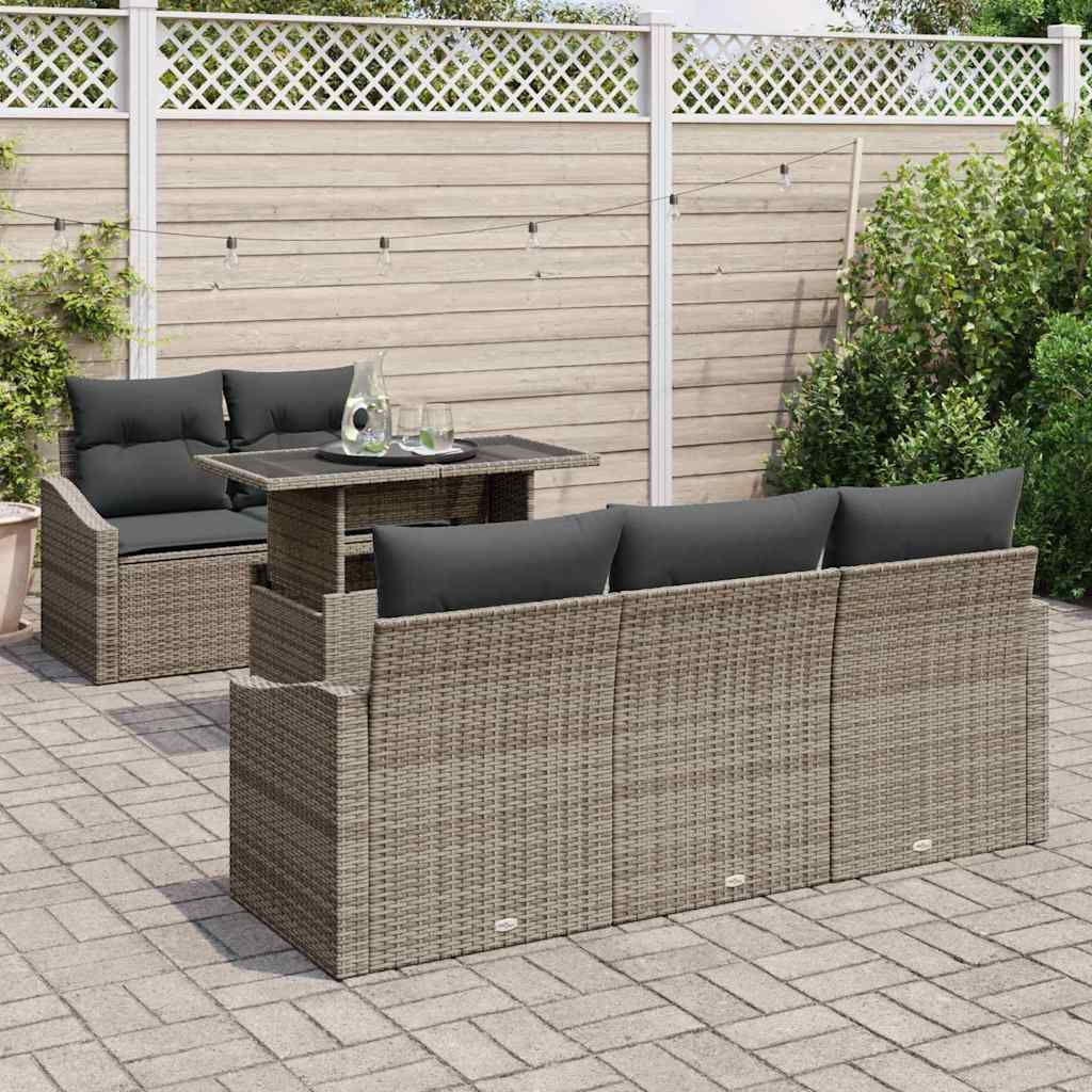 Kerti Kanapé Szett tárolóval 6 pcs Szürke Poli rattan