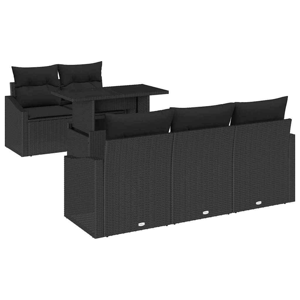 Kerti Kanapé Szett párnával tárolóval 6 pcs Fekete polirattan
