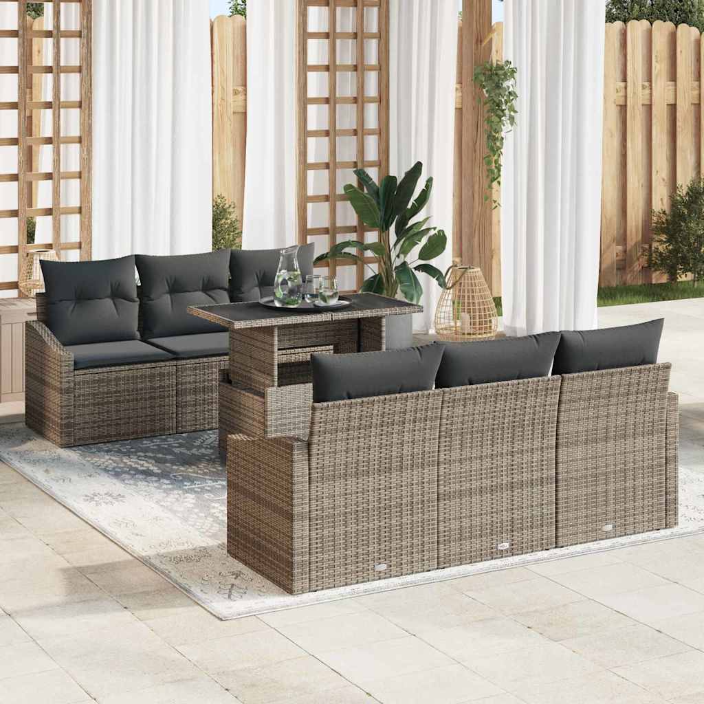 Kerti Kanapé Szett tárolóval 7 pcs Szürke Poli rattan