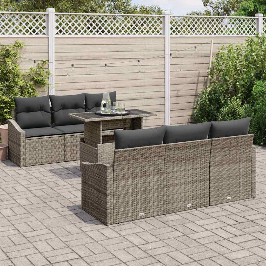 Kerti Kanapé Szett tárolóval 7 pcs Szürke Poli rattan