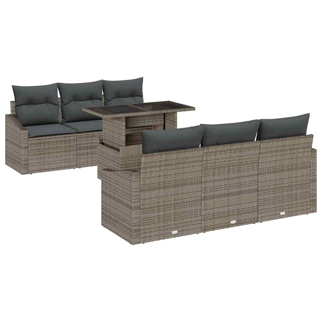 Kerti Kanapé Szett tárolóval 7 pcs Szürke Poli rattan