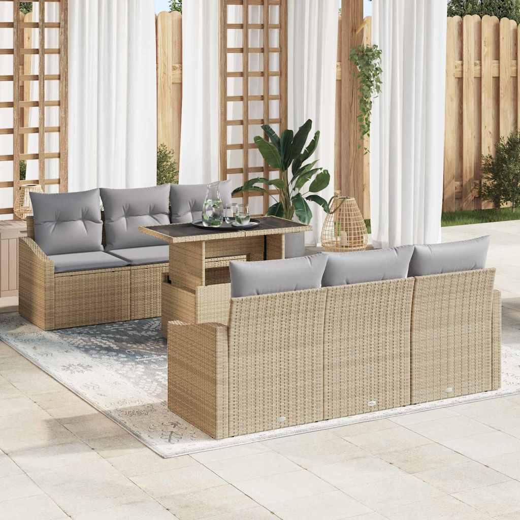 Kerti Kanapé Szett tárolóval 7 pcs Bézs Poli rattan