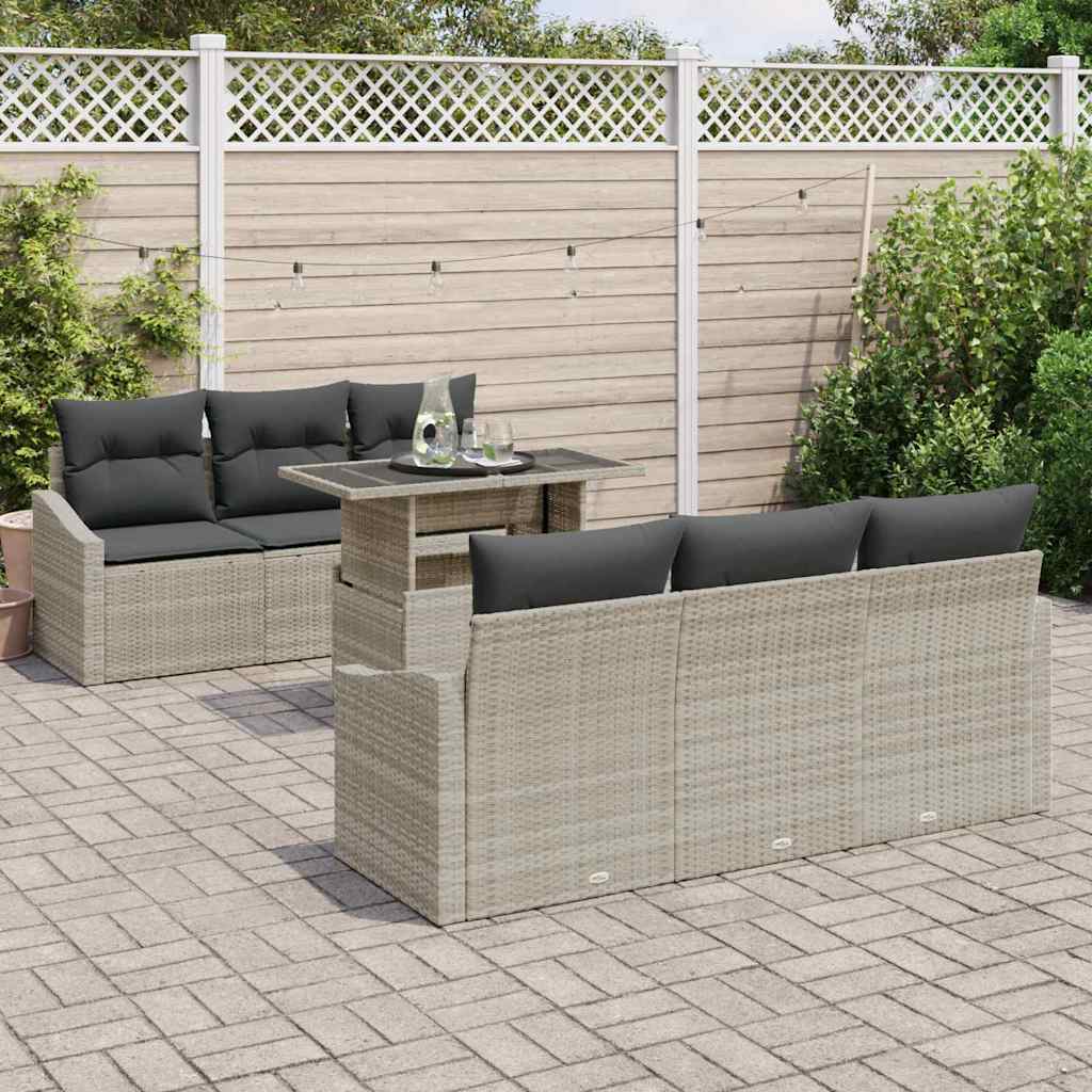 Kerti Kanapé Szett tárolóval 7 pcs Világosszürke Poli rattan