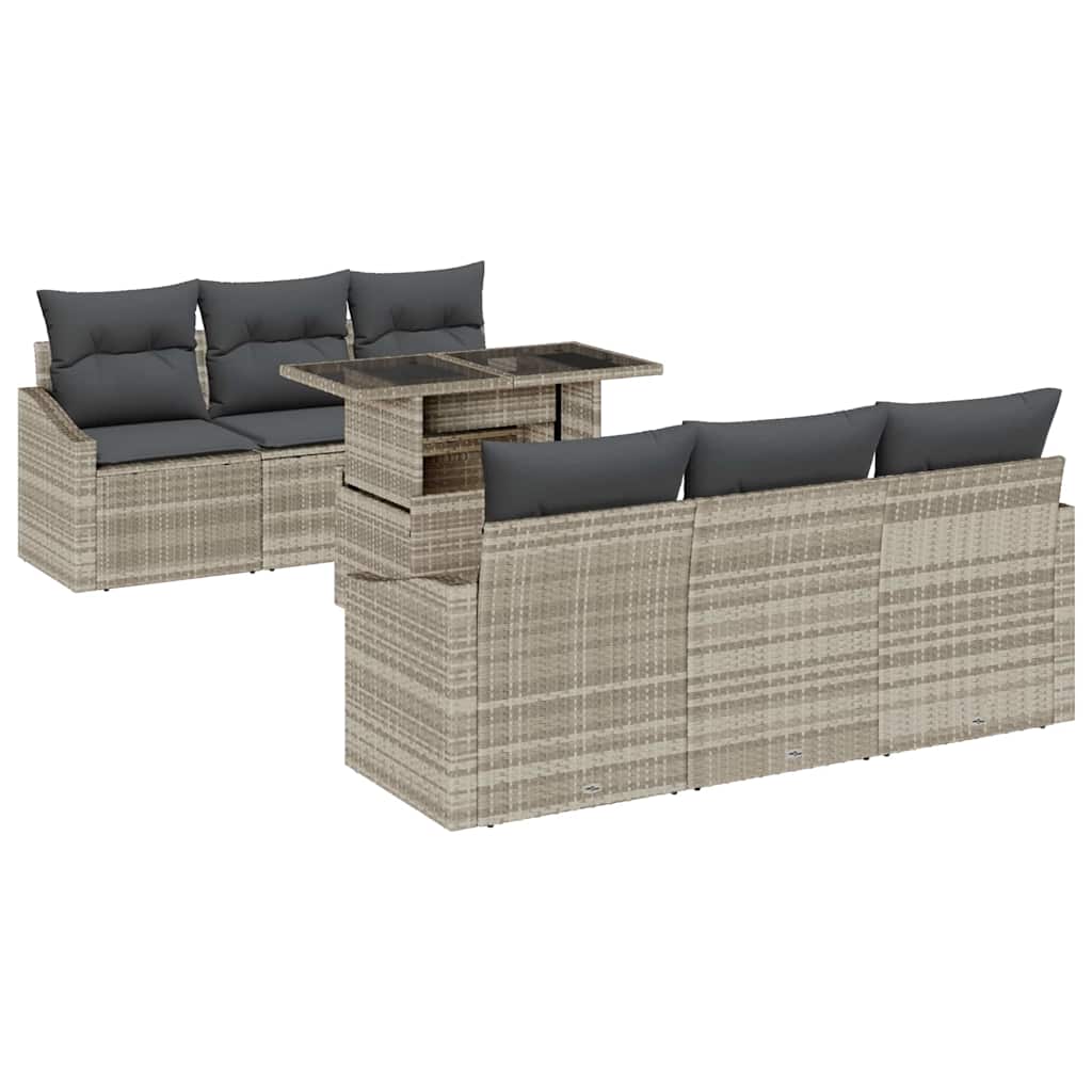 Kerti Kanapé Szett tárolóval 7 pcs Világosszürke Poli rattan