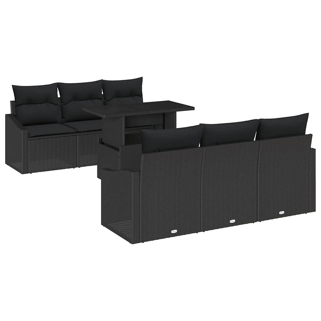 Kerti Kanapé Szett párnával tárolóval 7 pcs Fekete polirattan