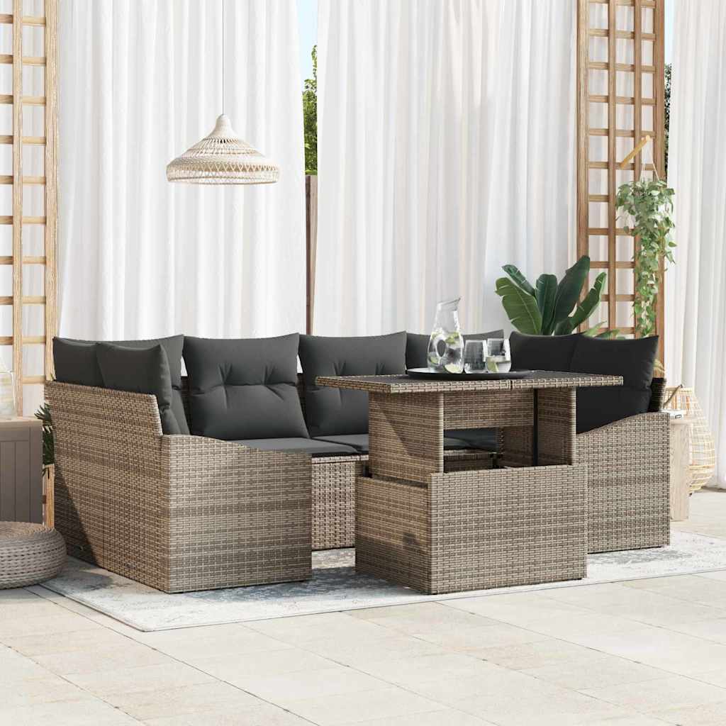 Kerti Kanapé Szett tárolóval 7 pcs Szürke Poli rattan