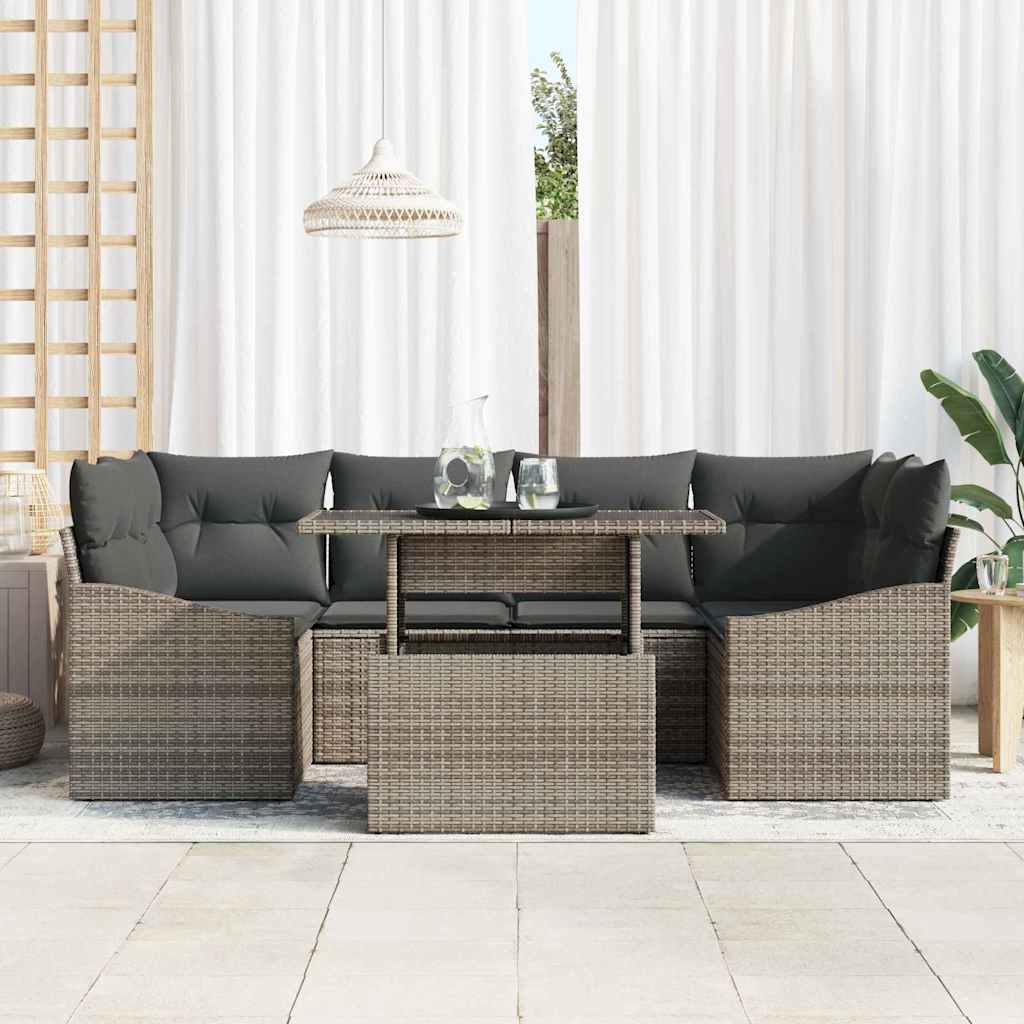 Kerti Kanapé Szett tárolóval 7 pcs Szürke Poli rattan