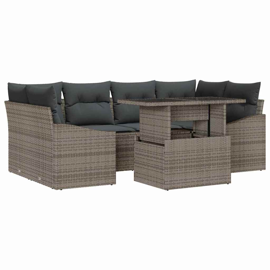 Kerti Kanapé Szett tárolóval 7 pcs Szürke Poli rattan