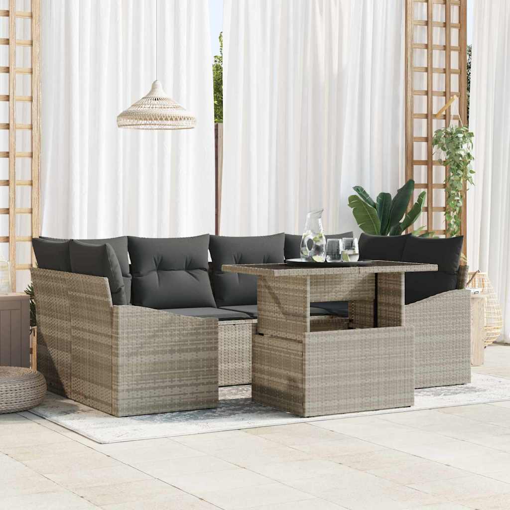 Kerti Kanapé Szett tárolóval 7 pcs Világosszürke Poli rattan