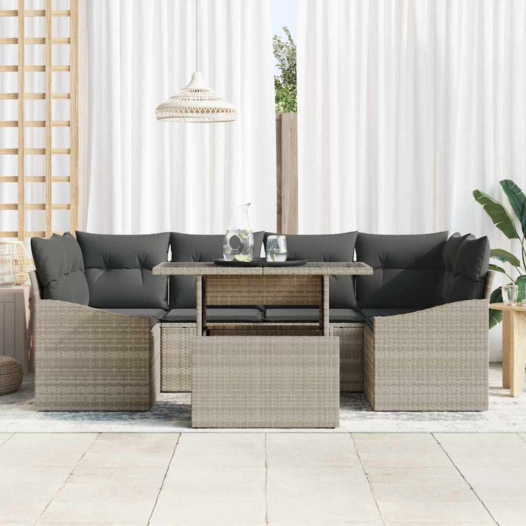 Kerti Kanapé Szett tárolóval 7 pcs Világosszürke Poli rattan