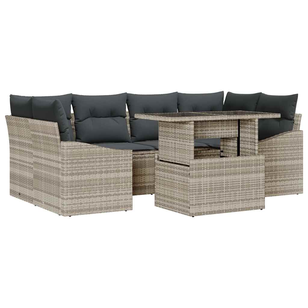 Kerti Kanapé Szett tárolóval 7 pcs Világosszürke Poli rattan