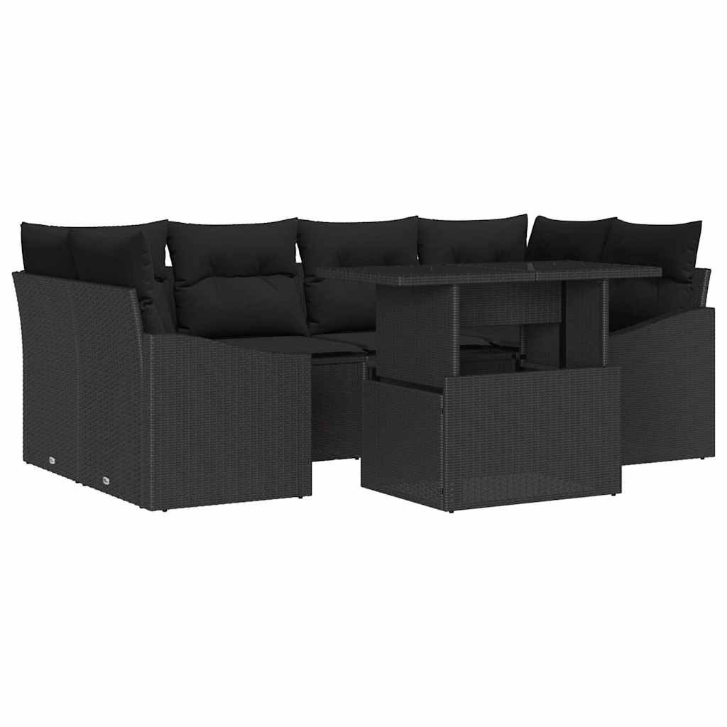 Kerti Kanapé Szett tárolóval 7 pcs Fekete Poli rattan