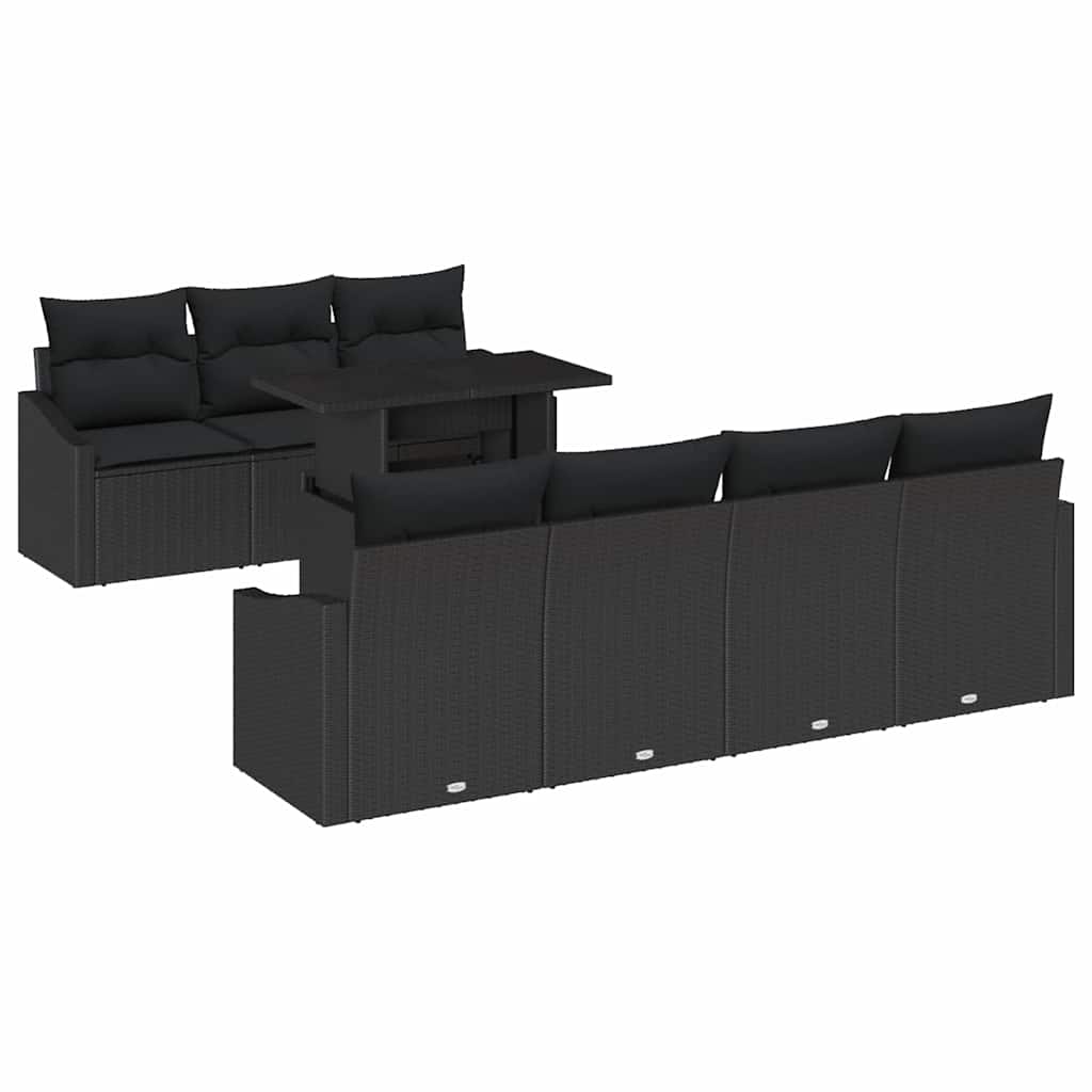 Kerti Kanapé Szett párnával tárolóval 8 pcs Fekete polirattan