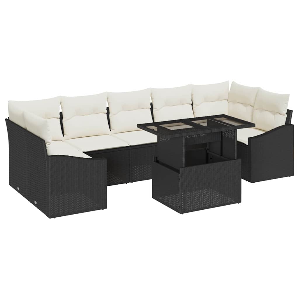 Kerti Kanapé Szett tárolóval 8 pcs Fekete Poli rattan