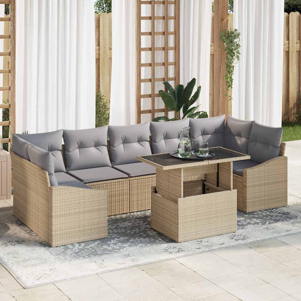 Kerti Kanapé Szett tárolóval 8 pcs Bézs Poli rattan