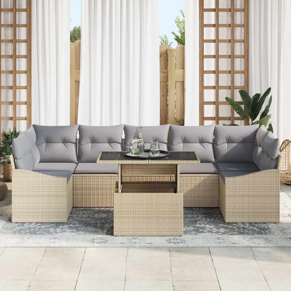 Kerti Kanapé Szett tárolóval 8 pcs Bézs Poli rattan