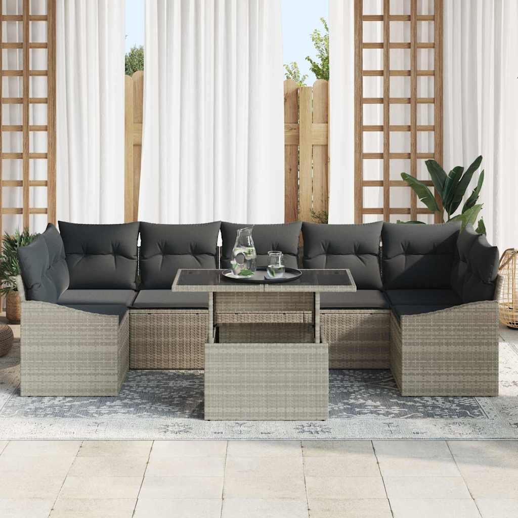 Kerti Kanapé Szett tárolóval 8 pcs Világosszürke Poli rattan