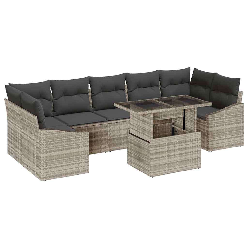 Kerti Kanapé Szett tárolóval 8 pcs Világosszürke Poli rattan