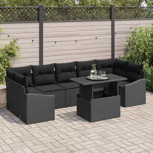 Kerti Kanapé Szett tárolóval 8 pcs Fekete Poli rattan