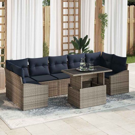 Kerti Kanapé Szett tárolóval 8 pcs Szürke Poli rattan