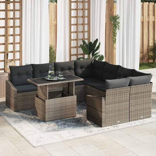 Kerti Kanapé Szett tárolóval 9 pcs Szürke Poli rattan
