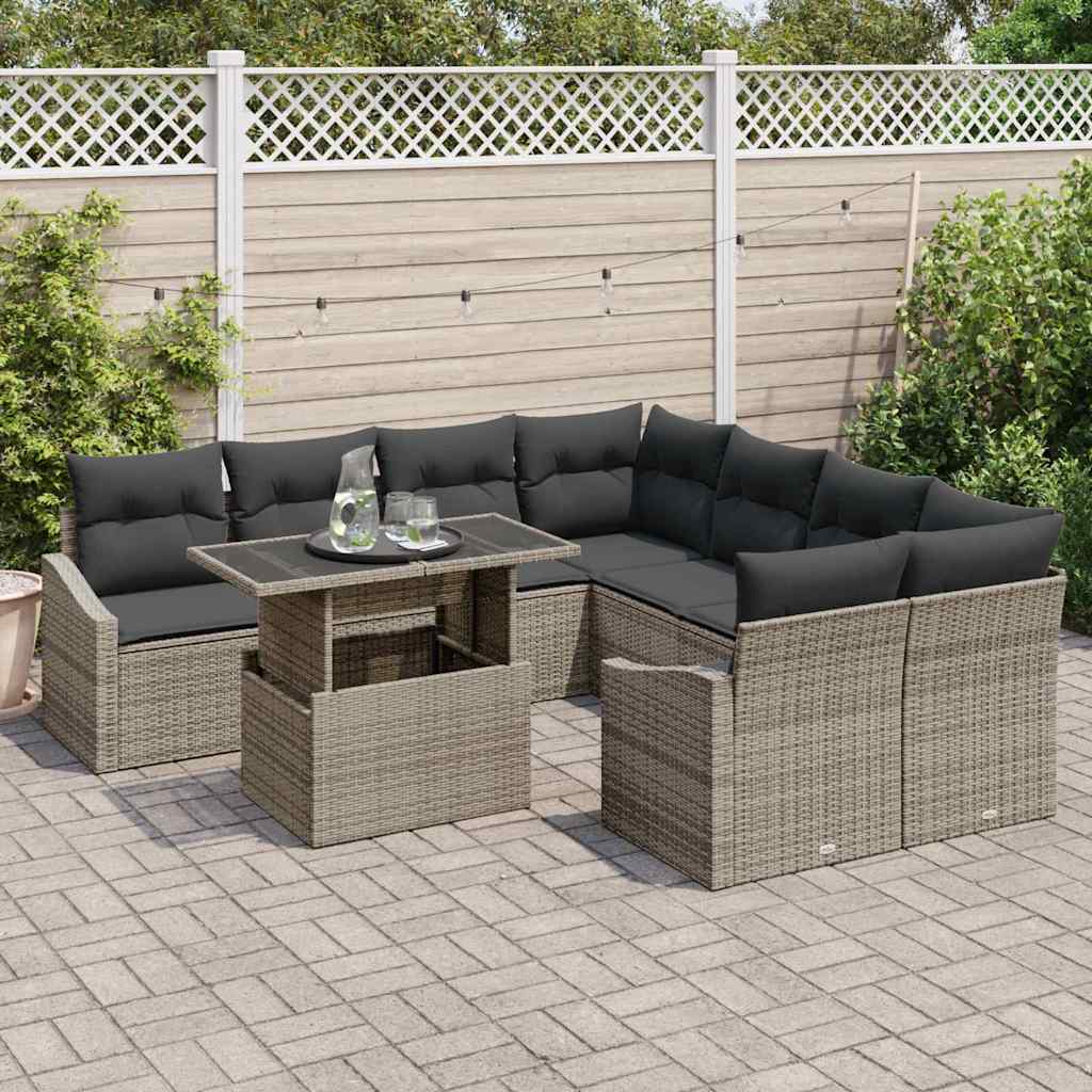 Kerti Kanapé Szett tárolóval 9 pcs Szürke Poli rattan
