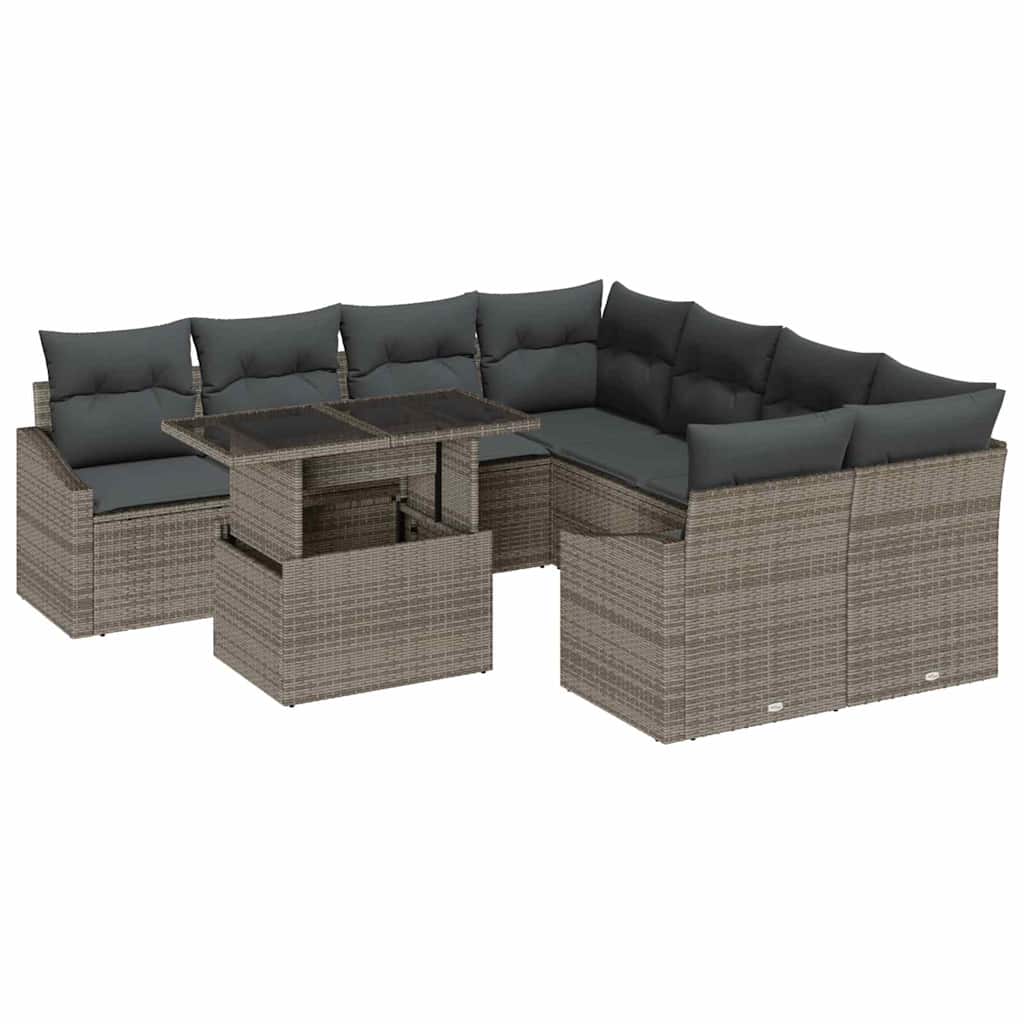 Kerti Kanapé Szett tárolóval 9 pcs Szürke Poli rattan