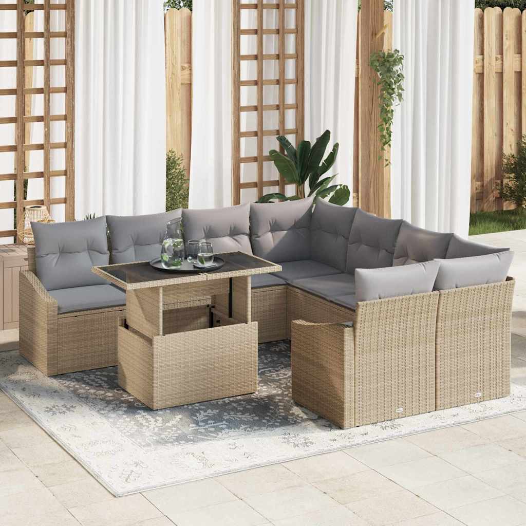 Kerti Kanapé Szett tárolóval 9 pcs Bézs Poli rattan