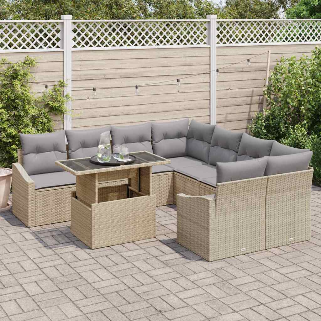 Kerti Kanapé Szett tárolóval 9 pcs Bézs Poli rattan