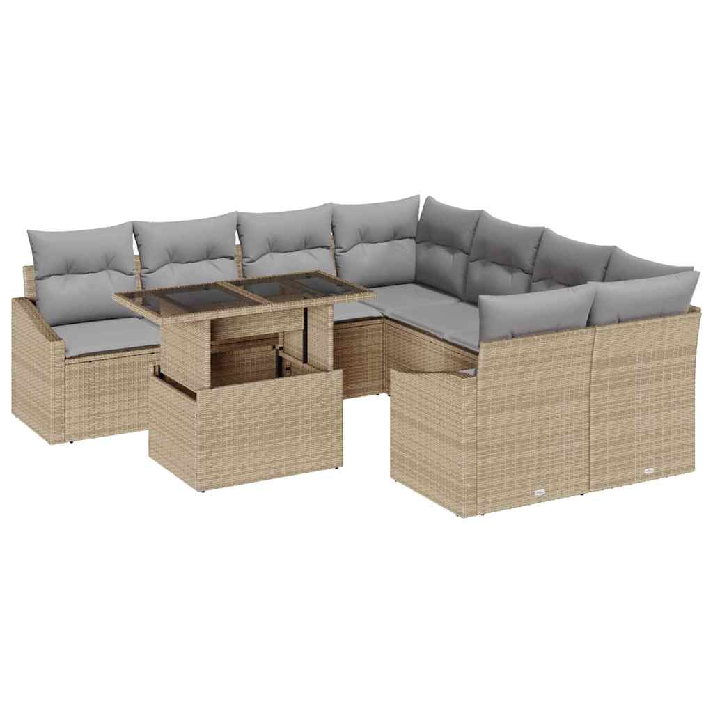 Kerti Kanapé Szett tárolóval 9 pcs Bézs Poli rattan