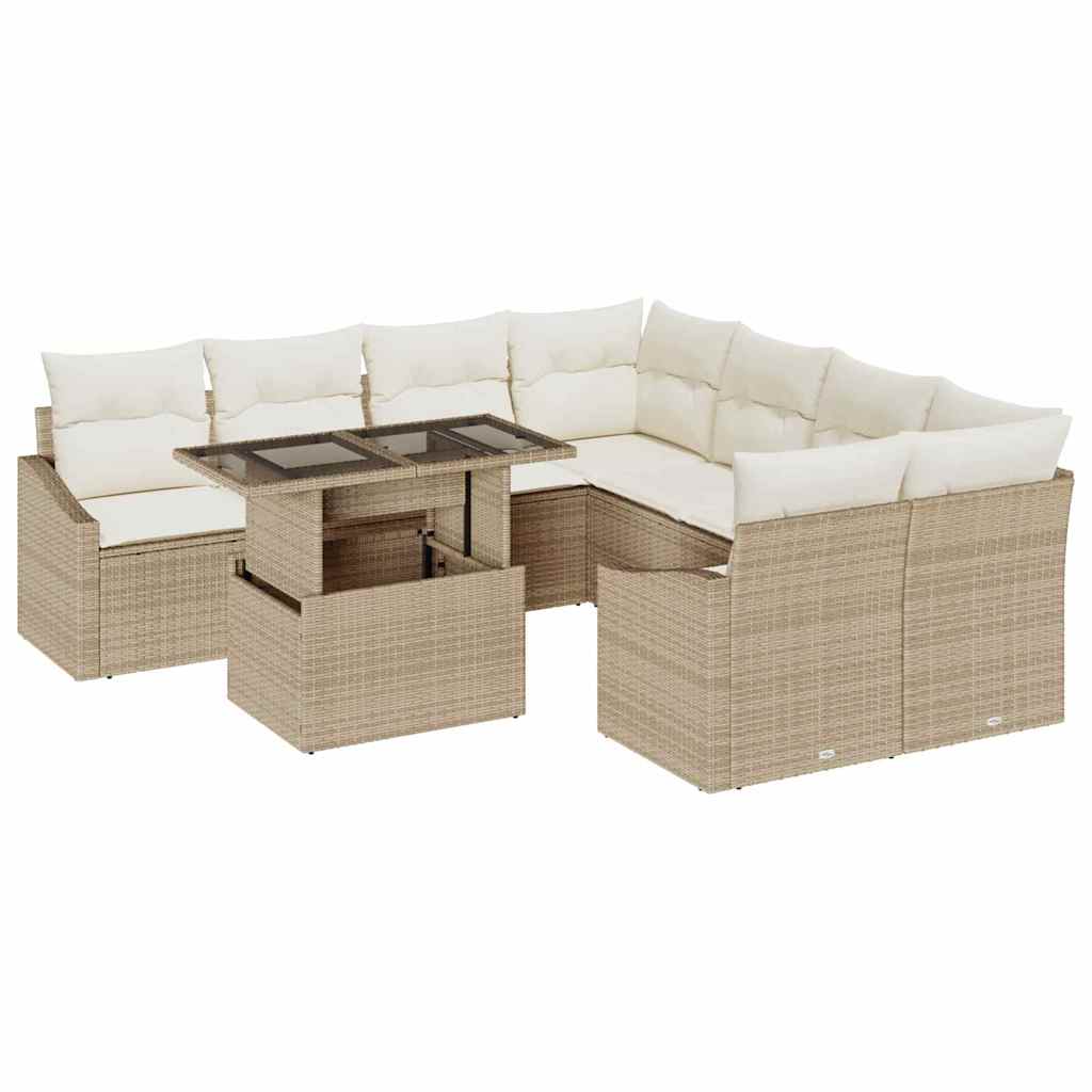 Kerti Kanapé Szett tárolóval 9 pcs Bézs Poli rattan
