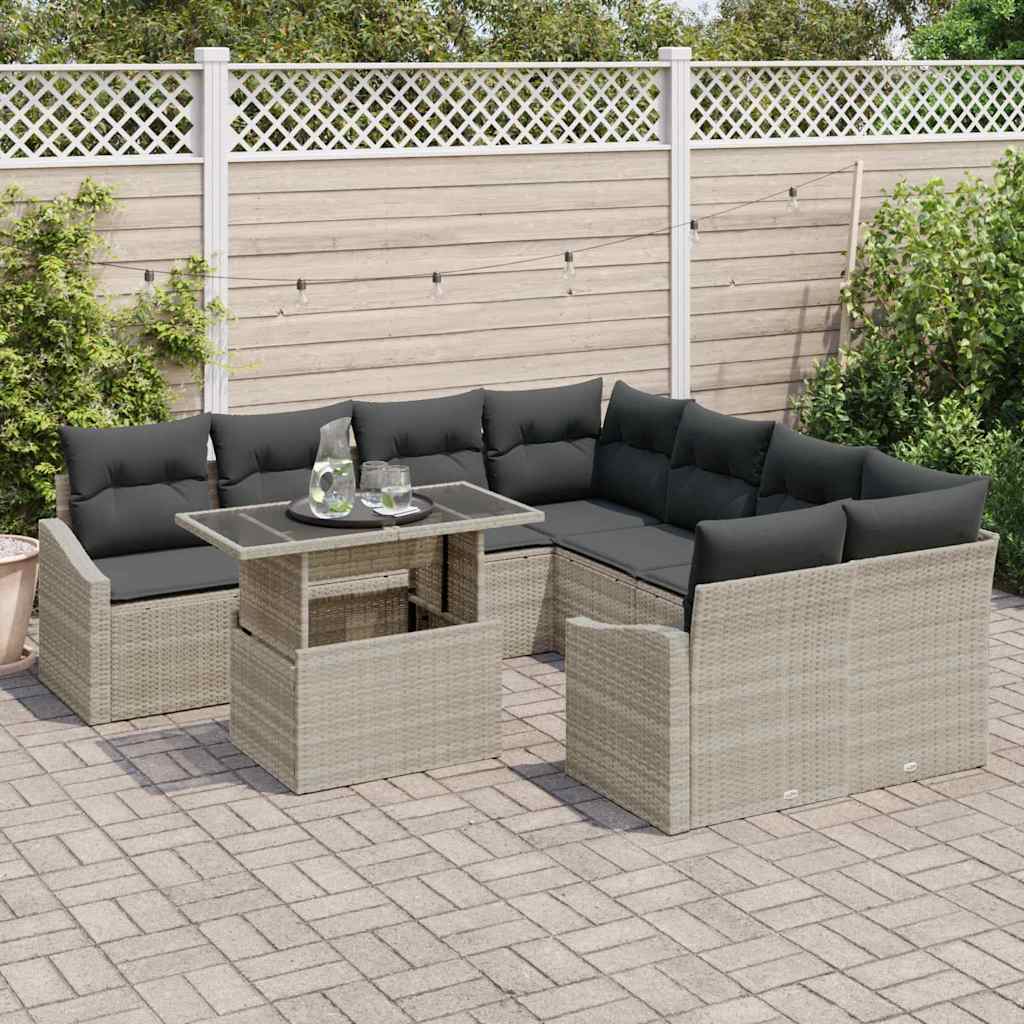 Kerti Kanapé Szett tárolóval 9 pcs Világosszürke Poli rattan