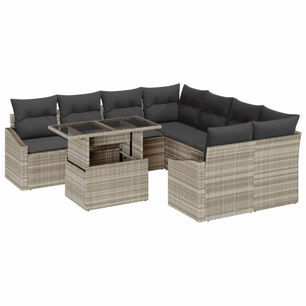 Kerti Kanapé Szett tárolóval 9 pcs Világosszürke Poli rattan