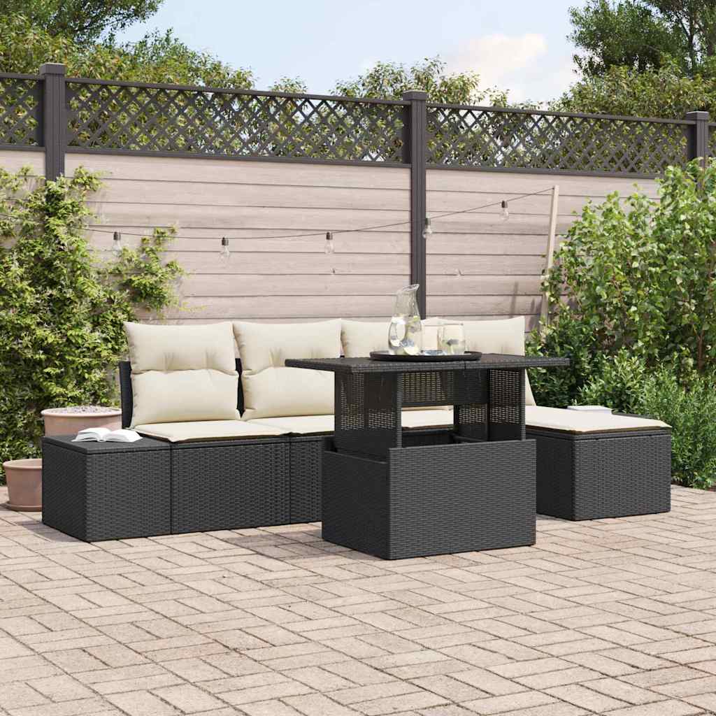 Kerti Kanapé Szett tárolóval 6 pcs Fekete Poli rattan